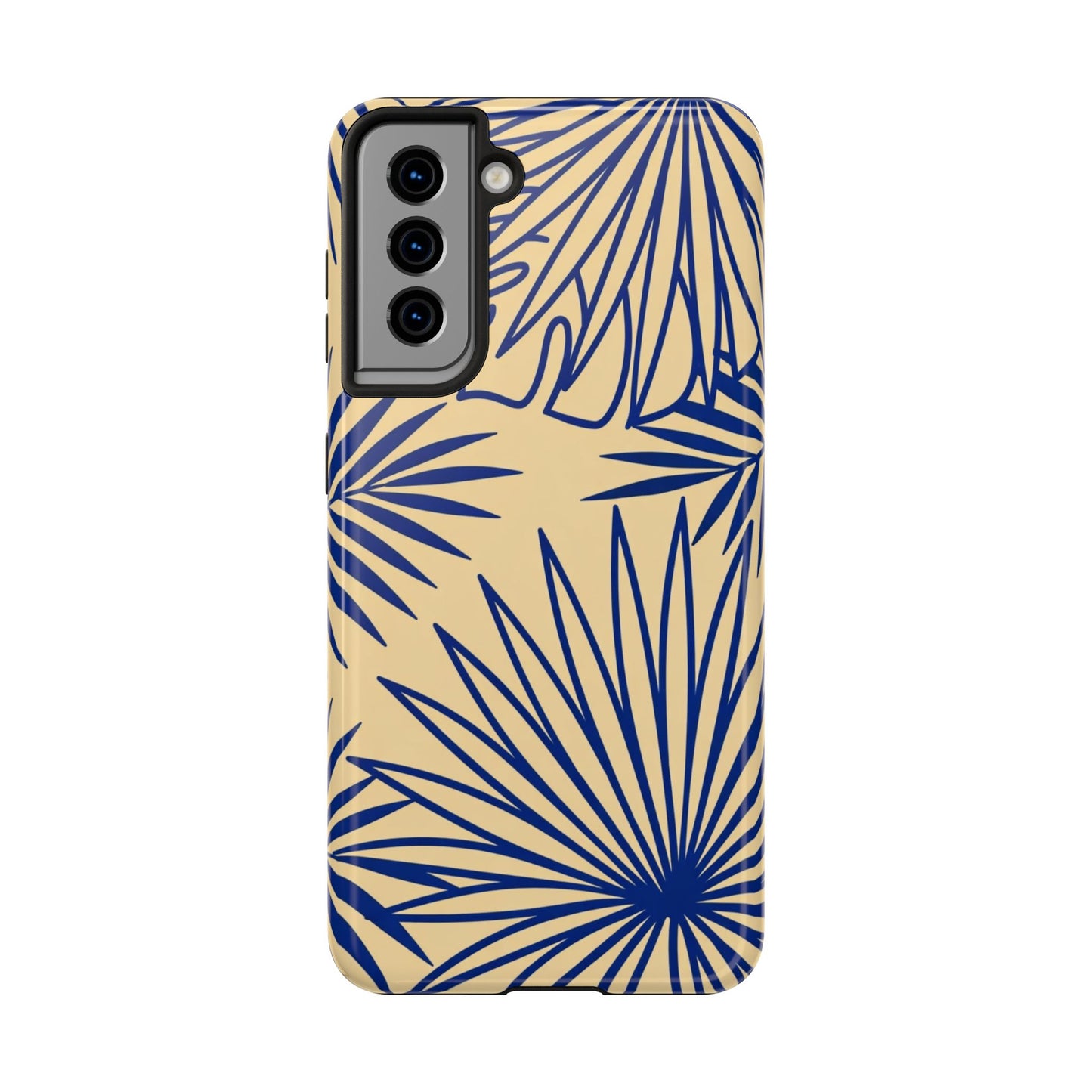 Tropical Palm Pattern Tough Phone Case — Navy Blue Fan Leaves on Sand