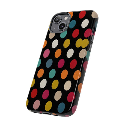 Polka Dot Tough Phone Case – Colorful Retro Dots on Black