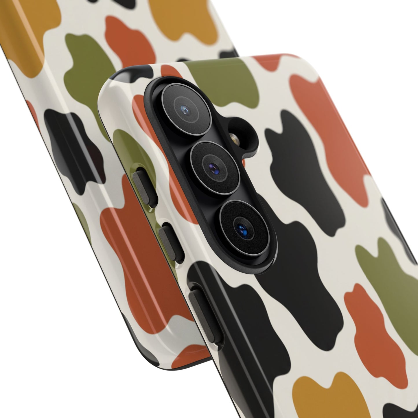 Camouflage Pattern Tough Phone Case – Retro Olive, Rust & Mustard Protective Cover