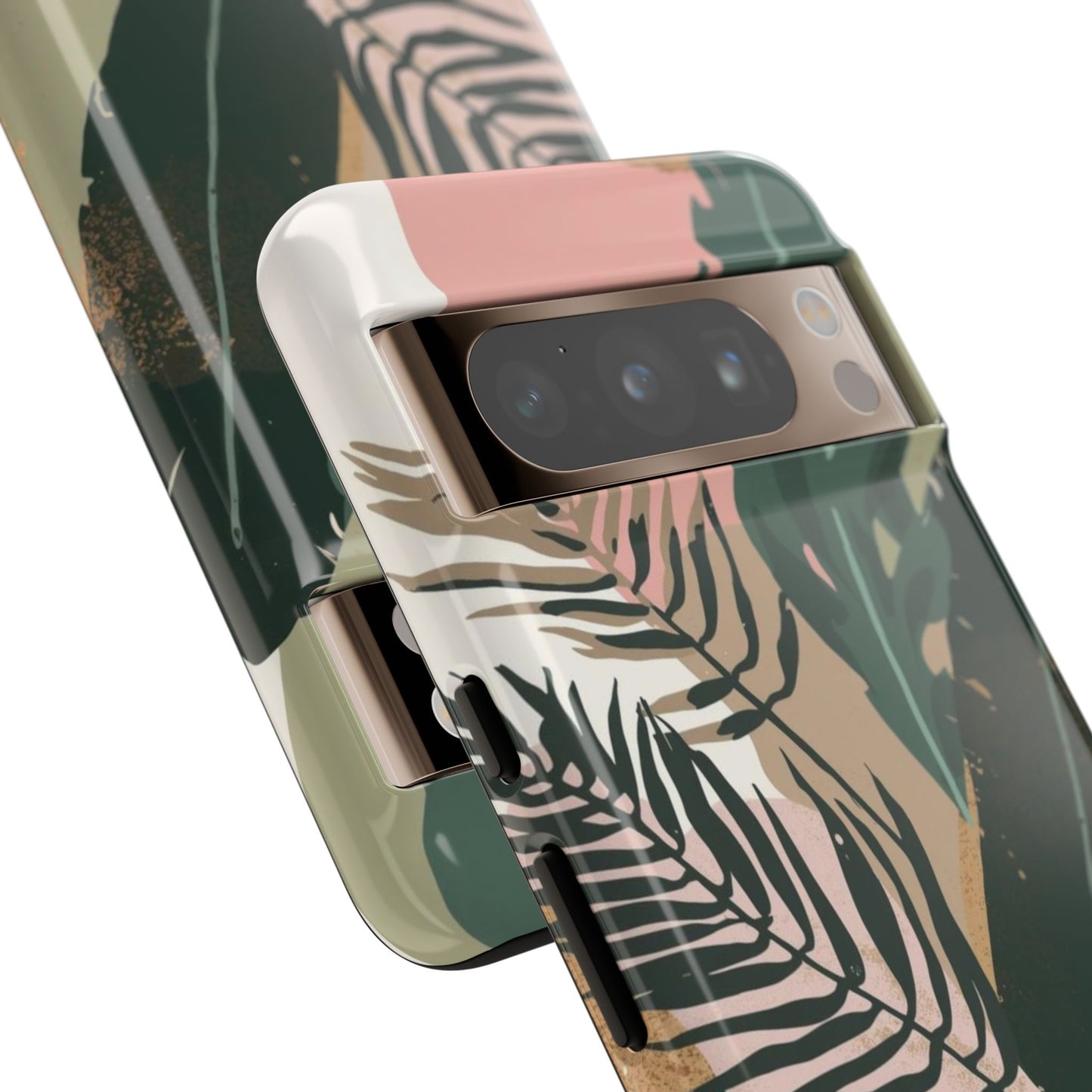 Tropical Leaf Tough Phone Case — Abstract Pink & Green Botanical Protective Cover