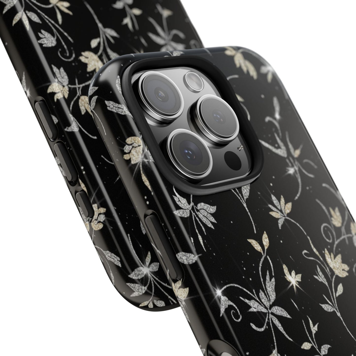 Floral Noir Tough Phone Case — Vintage Black Botanical Protective Cover