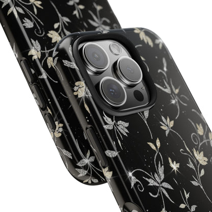 Floral Noir Tough Phone Case — Vintage Black Botanical Protective Cover