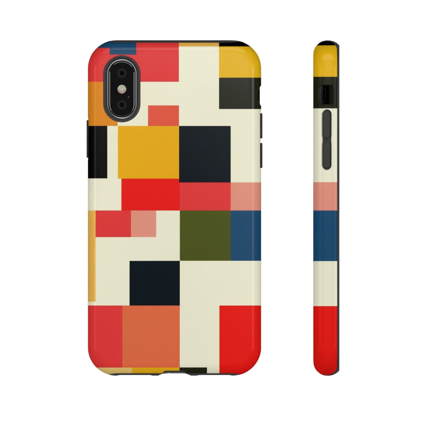 Abstract Color Block Tough Phone Case — Retro Geometric Protective Cover