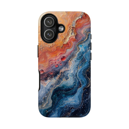 Marbled Galaxy Tough Phone Case — Abstract Blue & Coral Protective Cover