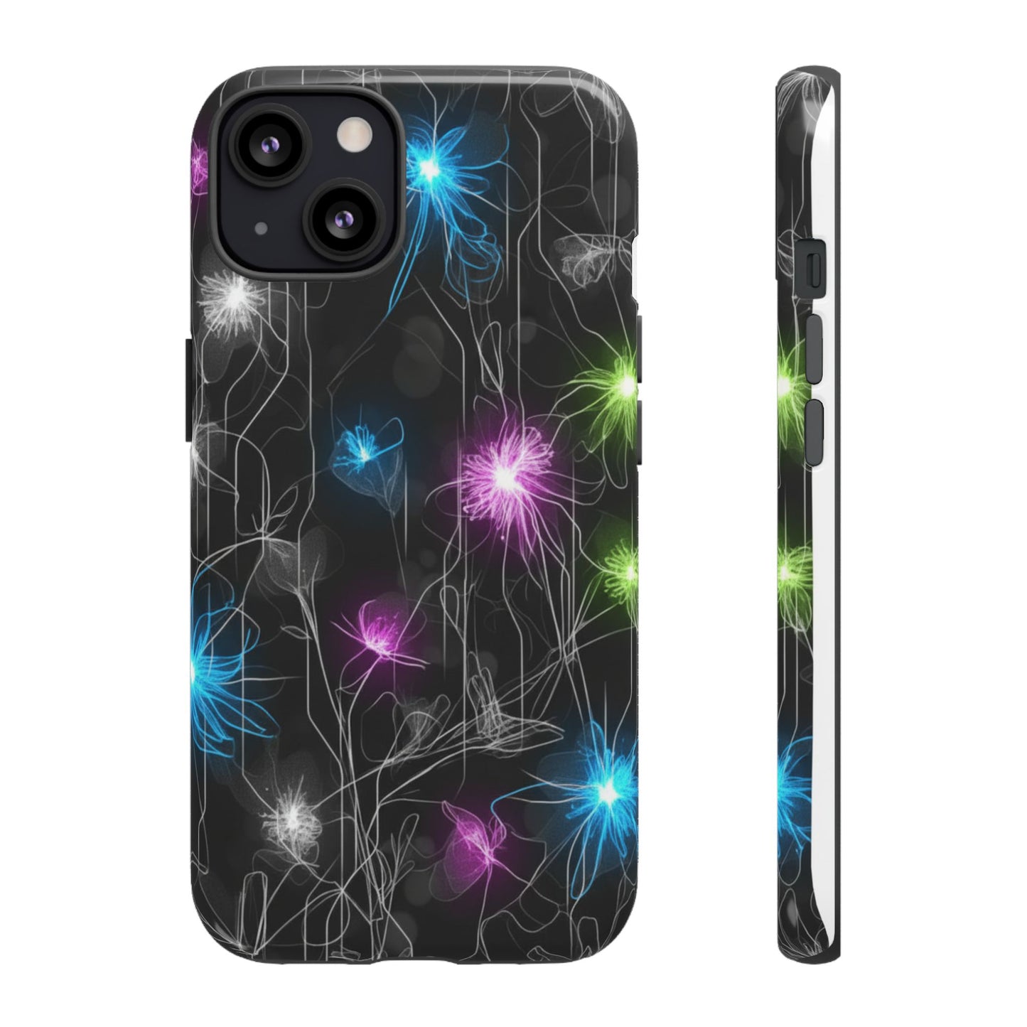 Neon Floral Tough Phone Case — Glow Flower Protective iPhone Cover