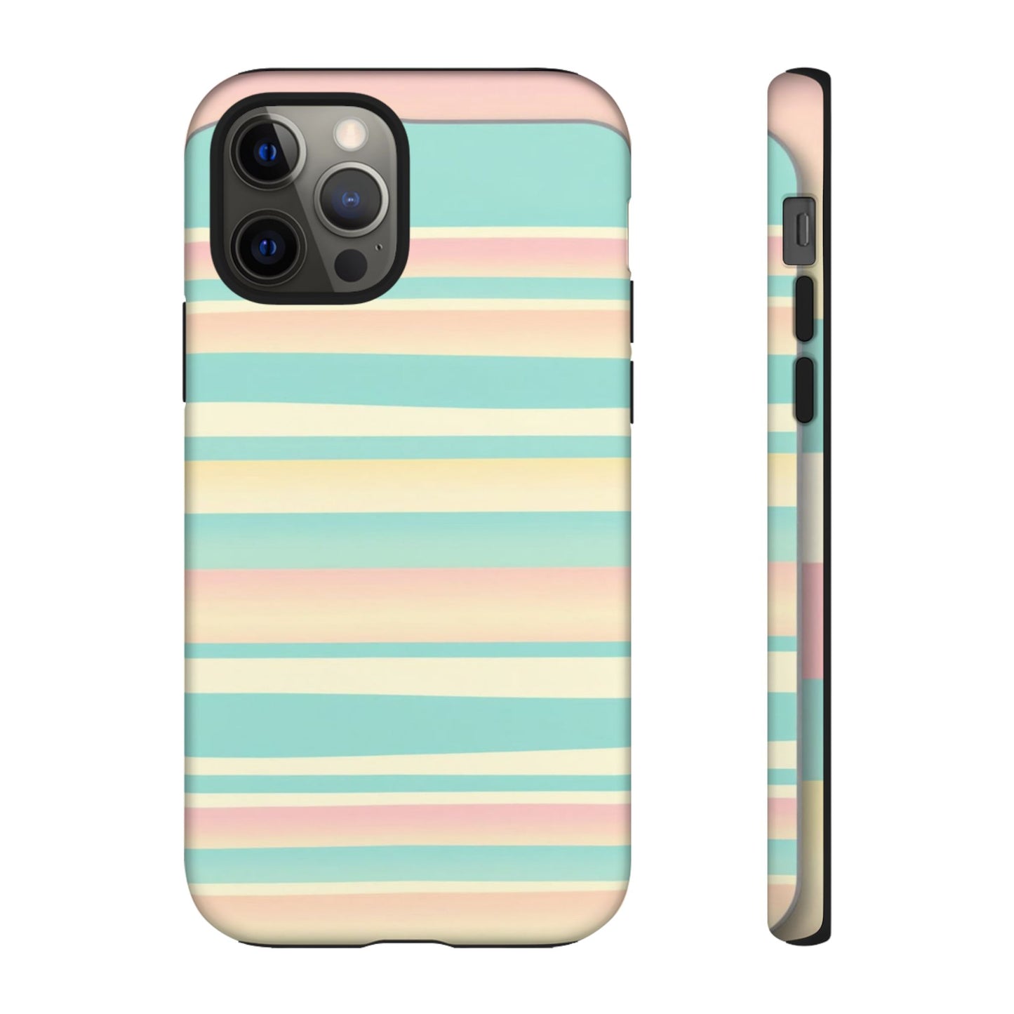 Pastel Striped Tough Phone Case — Mint, Peach & Cream Protective Cover
