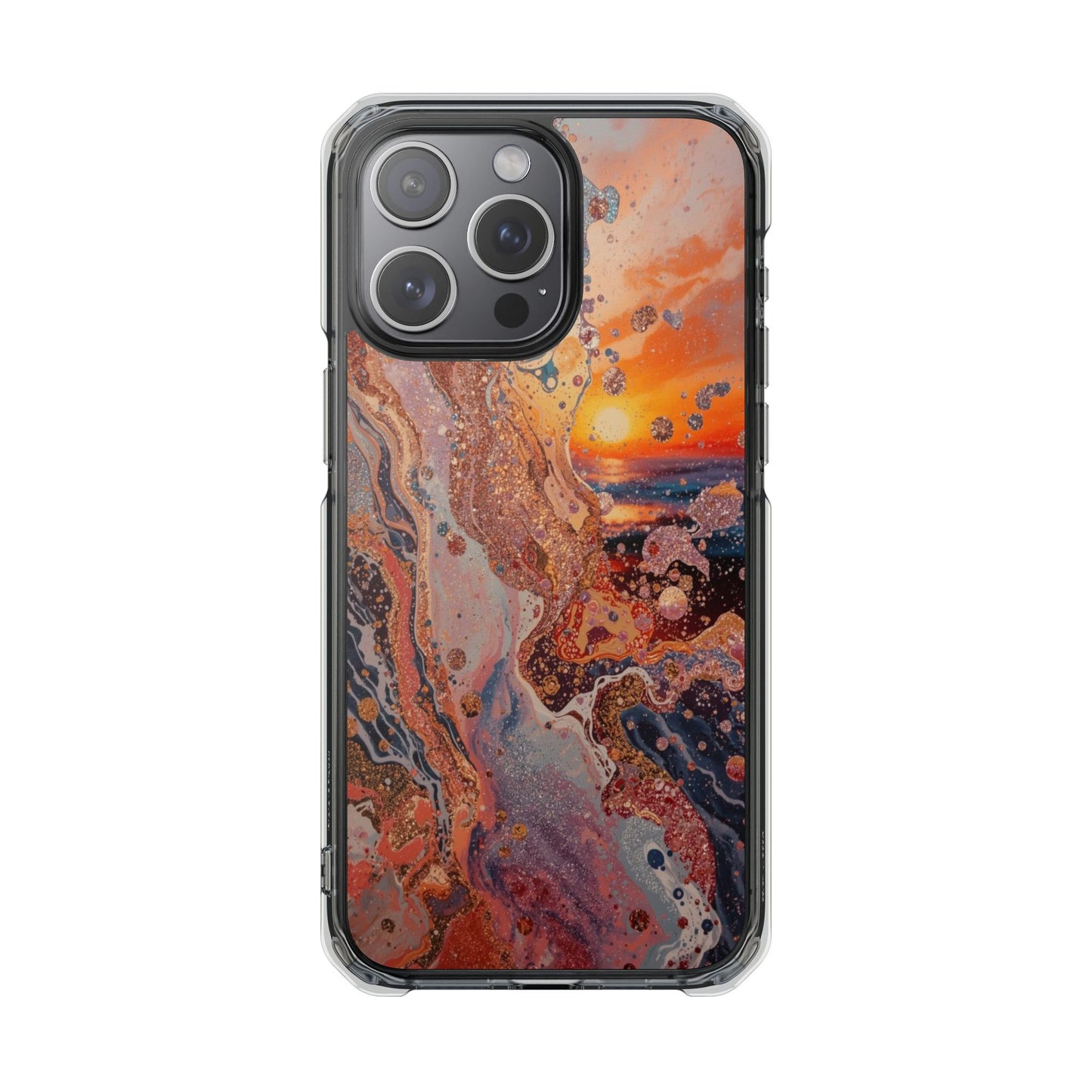 Clear Magnetic Phone Case — Abstract Sunset Resin Art