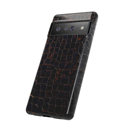 Croc-Embossed Tough Phone Case — Shockproof Black Alligator Texture