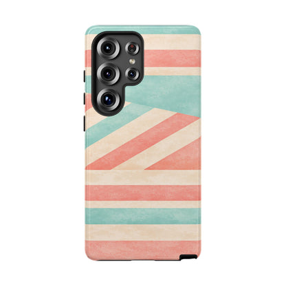 Pastel Stripes Tough Phone Case – Retro Coral & Teal Protective Cover