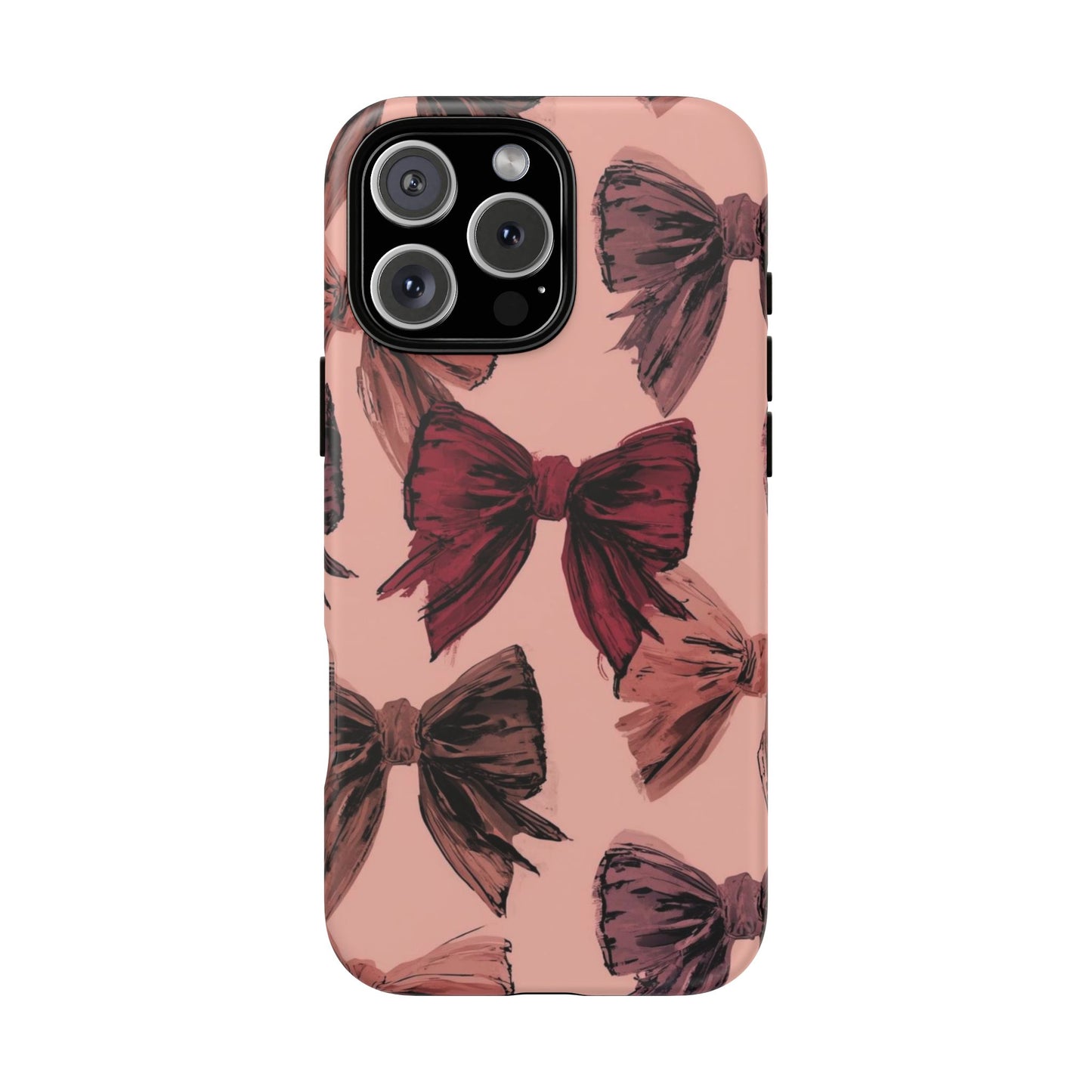 Bow Pattern Tough Phone Case — Pink Watercolor Bows Protective iPhone Cover