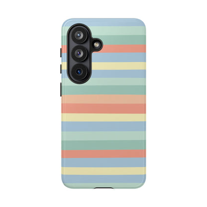 Pastel Striped Phone Case — Retro Horizontal Multi-Color Tough Case