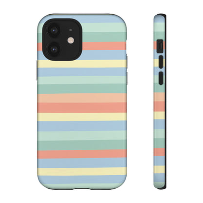 Pastel Striped Phone Case — Retro Horizontal Multi-Color Tough Case