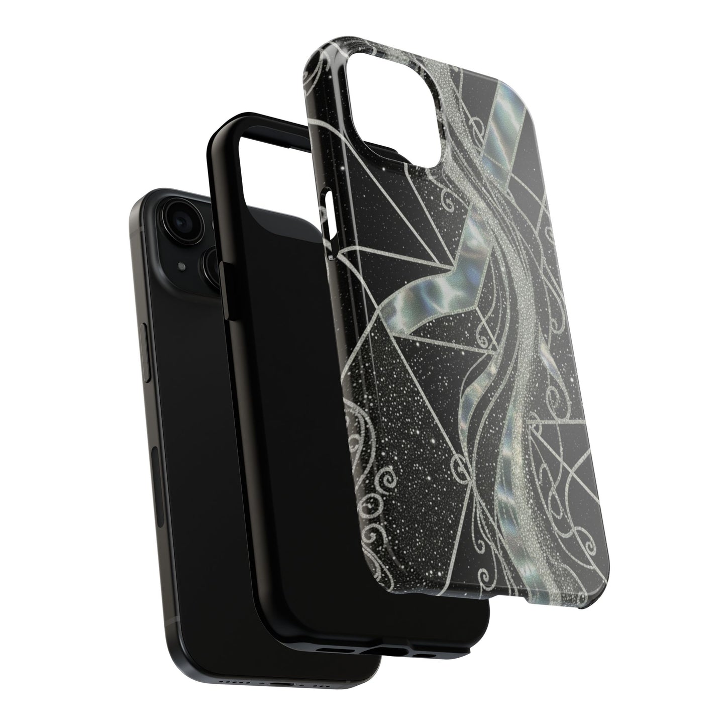 Geometry Tough Phone Case — Iridescent Ribbon on Black Celestial Background