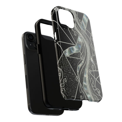 Geometry Tough Phone Case — Iridescent Ribbon on Black Celestial Background