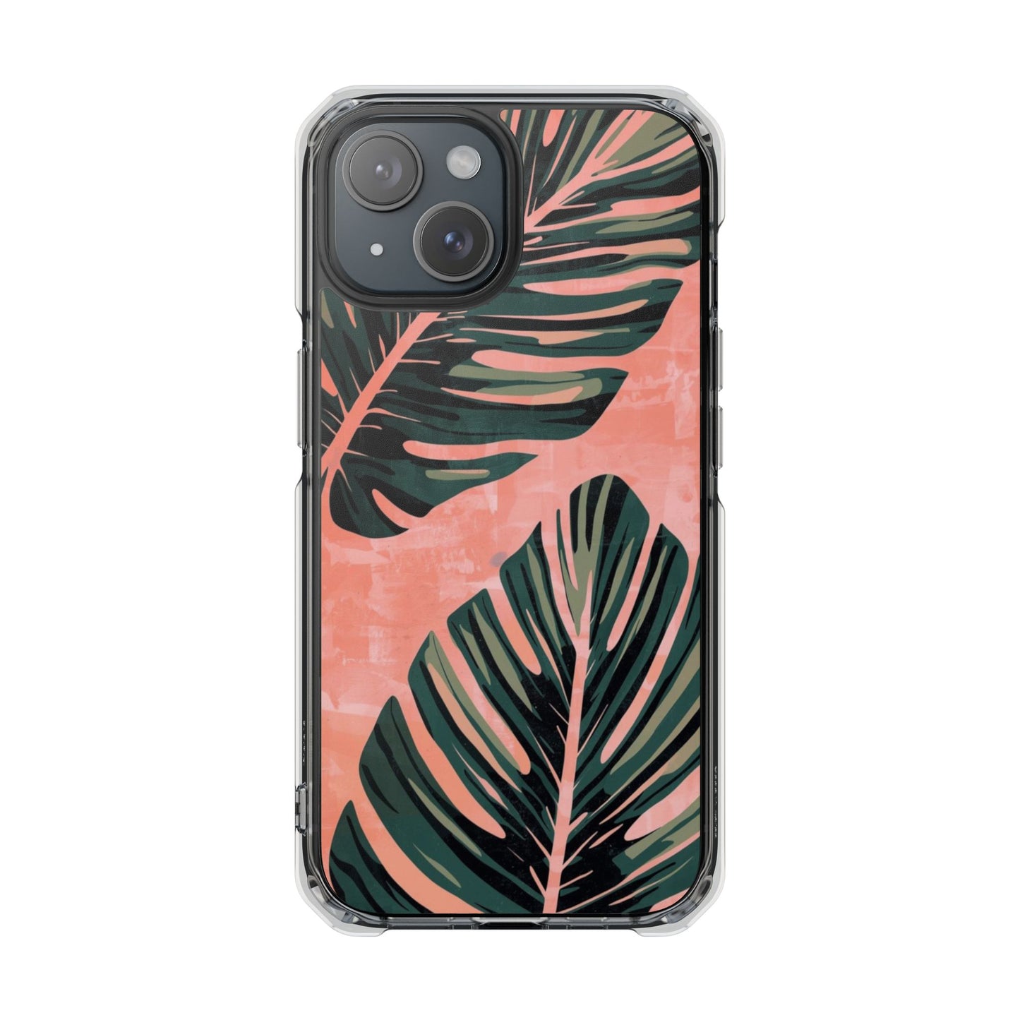 Clear Impact Phone Case — Tropical Palm Leaf Design (Magnetic Compatible)