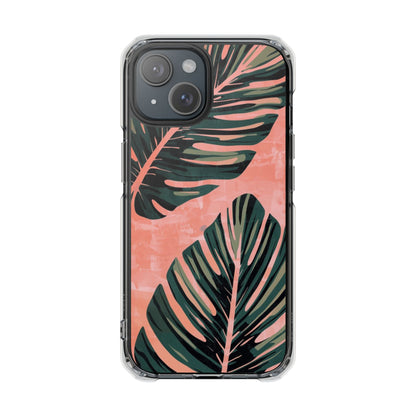 Clear Impact Phone Case — Tropical Palm Leaf Design (Magnetic Compatible)