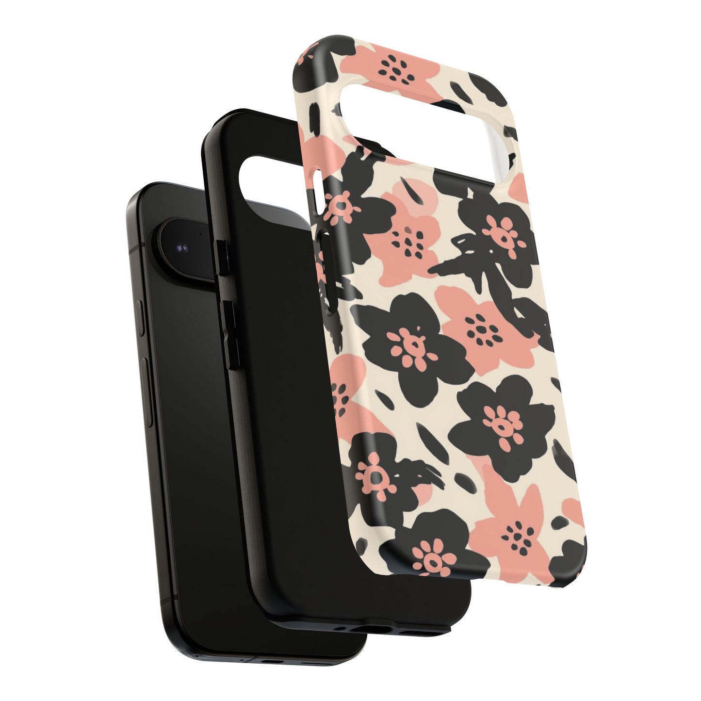 Floral Phone Case — Pink & Black Retro Blossom Protective Cover