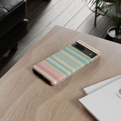 Pastel Striped Tough Phone Case – Protective Retro Rainbow Design
