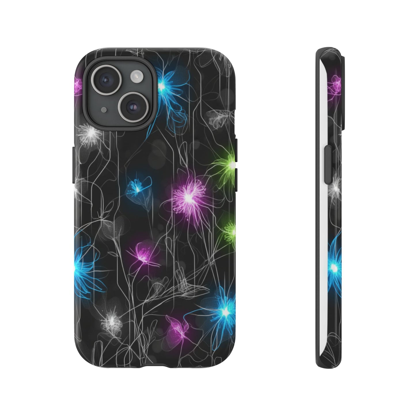 Neon Floral Tough Phone Case — Glow Flower Protective iPhone Cover