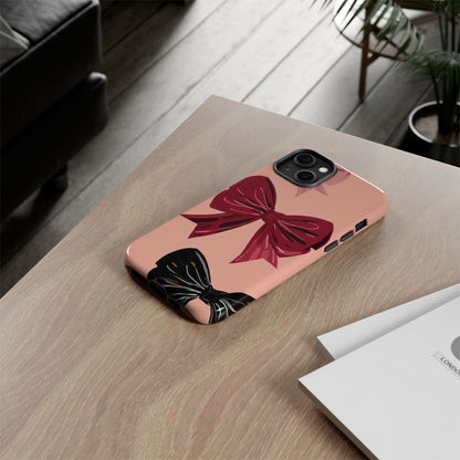 Bow Pattern Tough Phone Case — Pink, Red & Black Decorative Bows