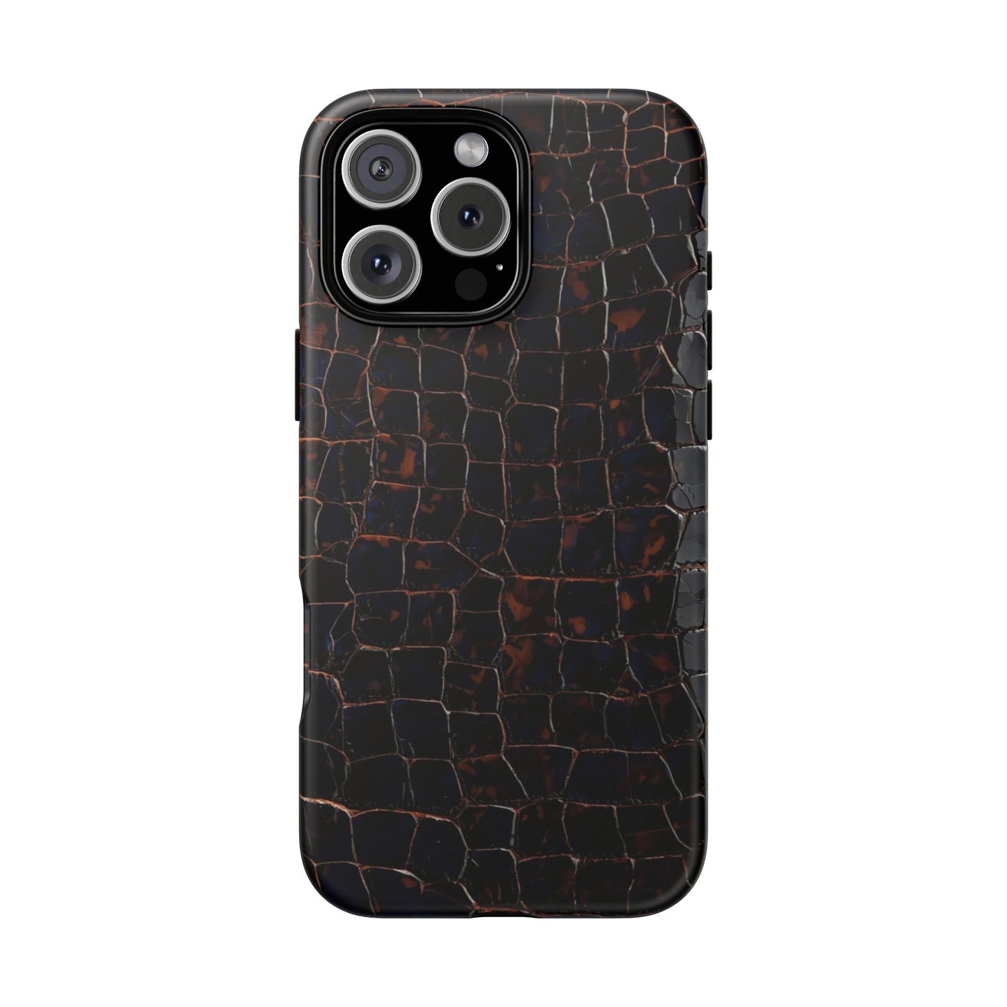 Croc-Embossed Tough Phone Case — Shockproof Black Alligator Texture