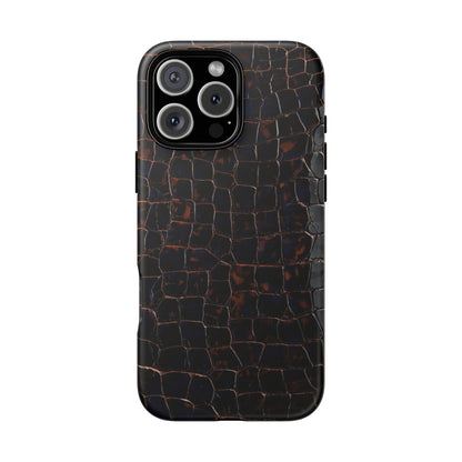 Croc-Embossed Tough Phone Case — Shockproof Black Alligator Texture