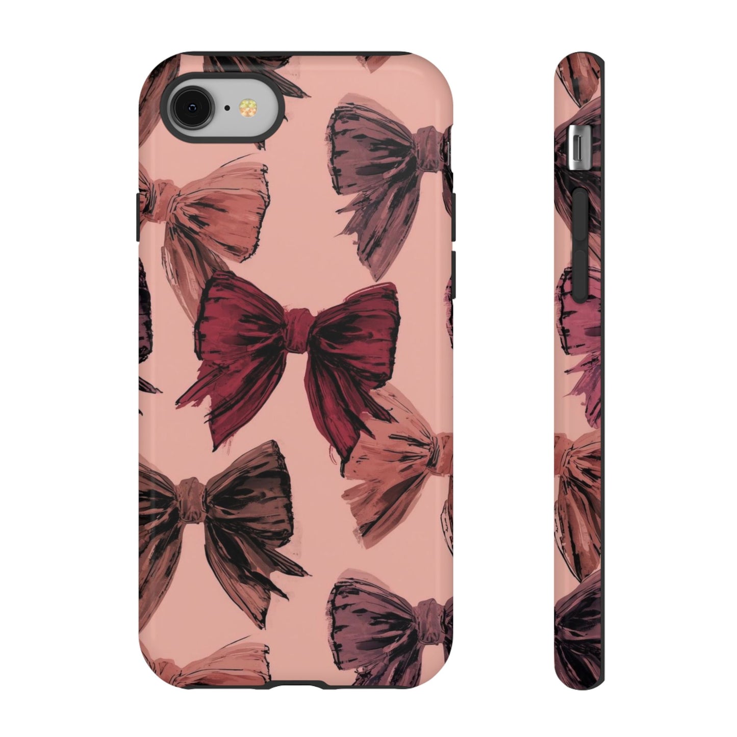 Bow Pattern Tough Phone Case — Pink Watercolor Bows Protective iPhone Cover