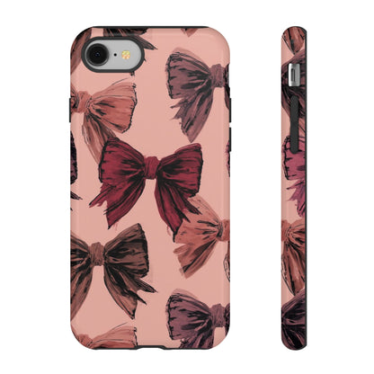 Bow Pattern Tough Phone Case — Pink Watercolor Bows Protective iPhone Cover