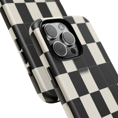 Checkerboard Tough Phone Case — Classic Black & Cream Grid Protective Cover