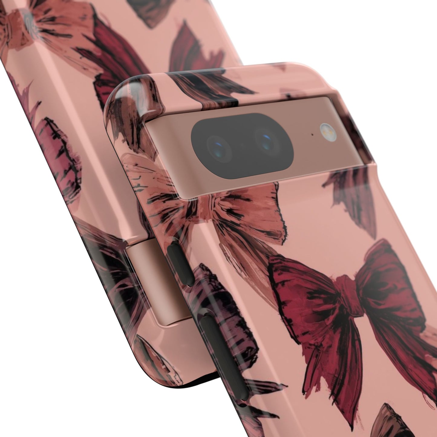 Bow Pattern Tough Phone Case — Pink Watercolor Bows Protective iPhone Cover
