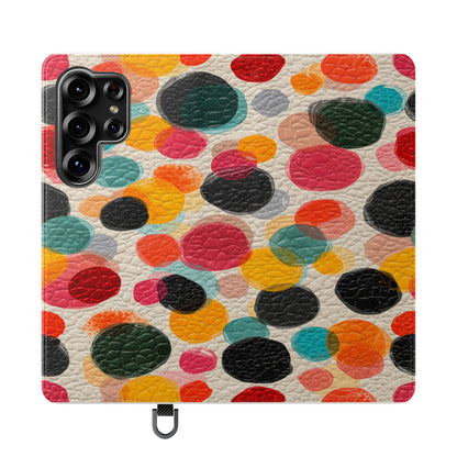 Colorful Confetti Dot Flip Phone Case — Retro Polka Wallet Cover