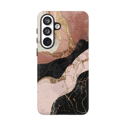 Marbled Rose Gold Phone Case — Abstract Pink & Black Protective Tough Case