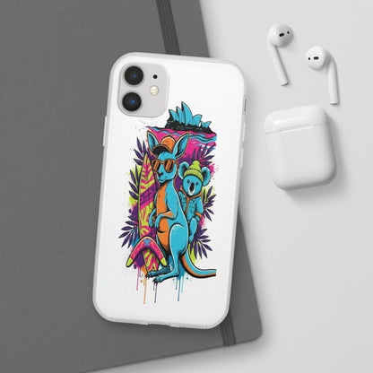 Kangaroo & Koala Surf Phone Case — Neon Aussie Beach Vibes Flexible Case