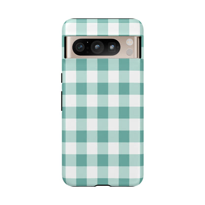 Mint Green Buffalo Check Tough Phone Case — Durable Plaid Protective Cover