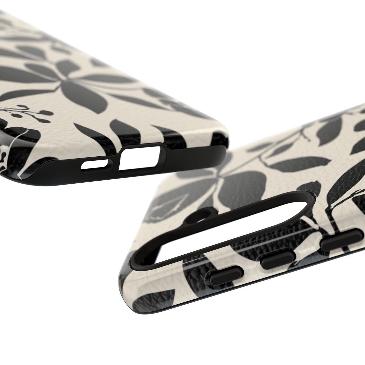 Black Floral Pattern Phone Case — Monochrome Botanical Tough Case