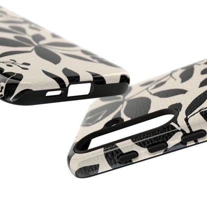 Black Floral Pattern Phone Case — Monochrome Botanical Tough Case