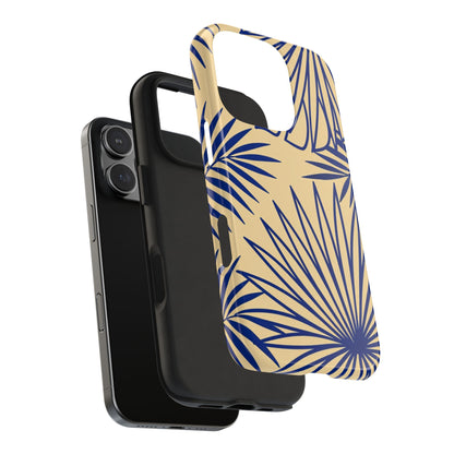 Tropical Palm Pattern Tough Phone Case — Navy Blue Fan Leaves on Sand