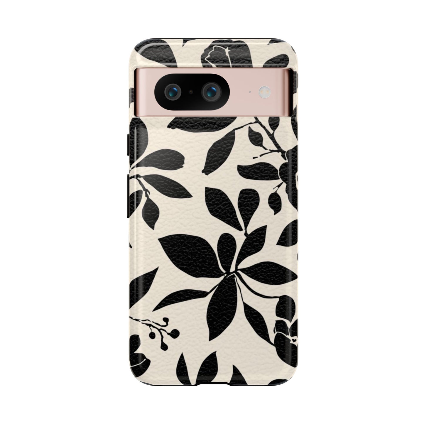 Black Floral Pattern Phone Case — Monochrome Botanical Tough Case