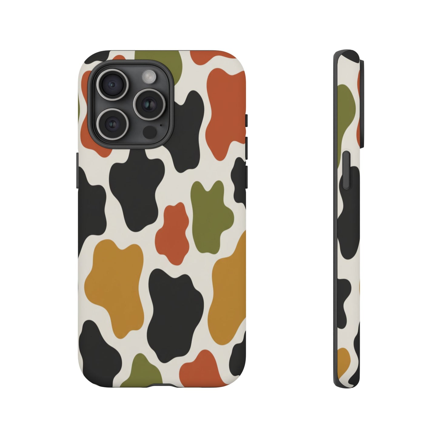 Camouflage Pattern Tough Phone Case – Retro Olive, Rust & Mustard Protective Cover