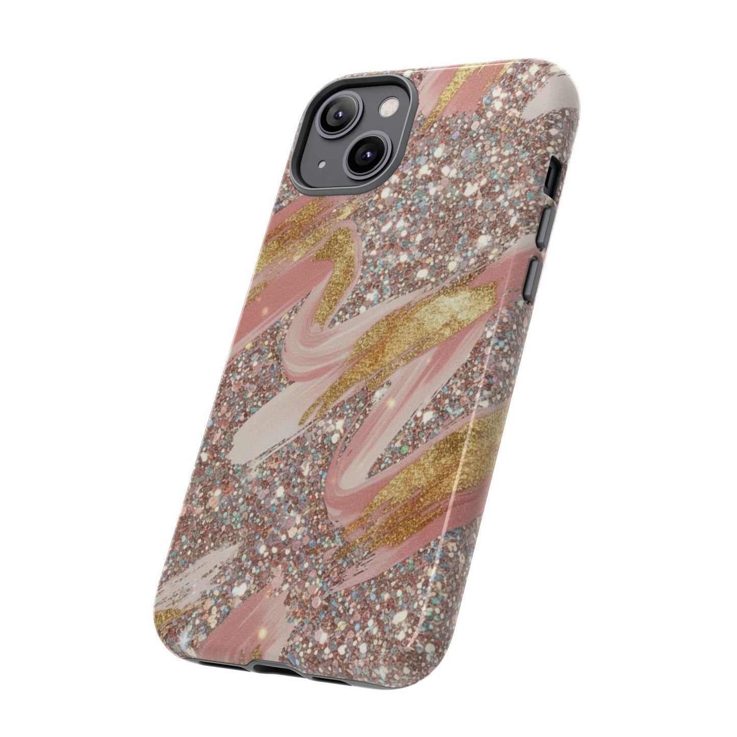 Glitter Blush Marble Phone Case — Pink Gold Swirl Tough Case