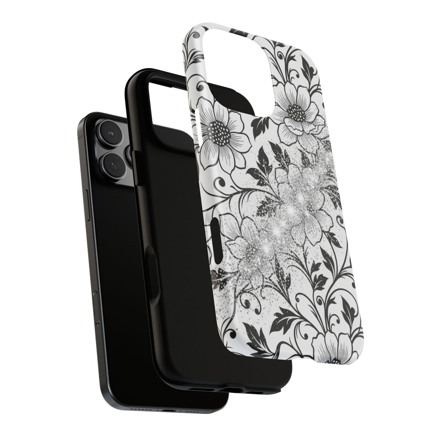 Floral Lace Phone Case — Black & White Vintage Flower Protective Case
