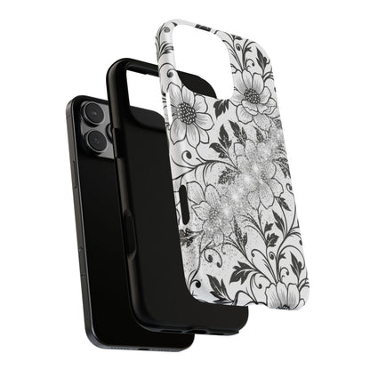 Floral Lace Phone Case — Black & White Vintage Flower Protective Case
