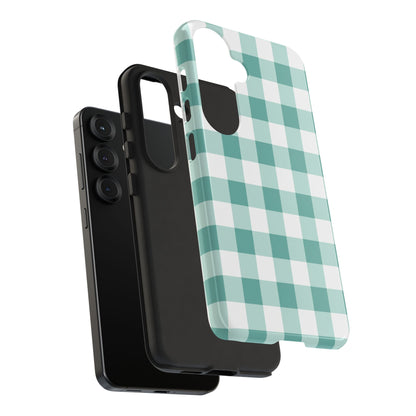 Mint Green Buffalo Check Tough Phone Case — Durable Plaid Protective Cover