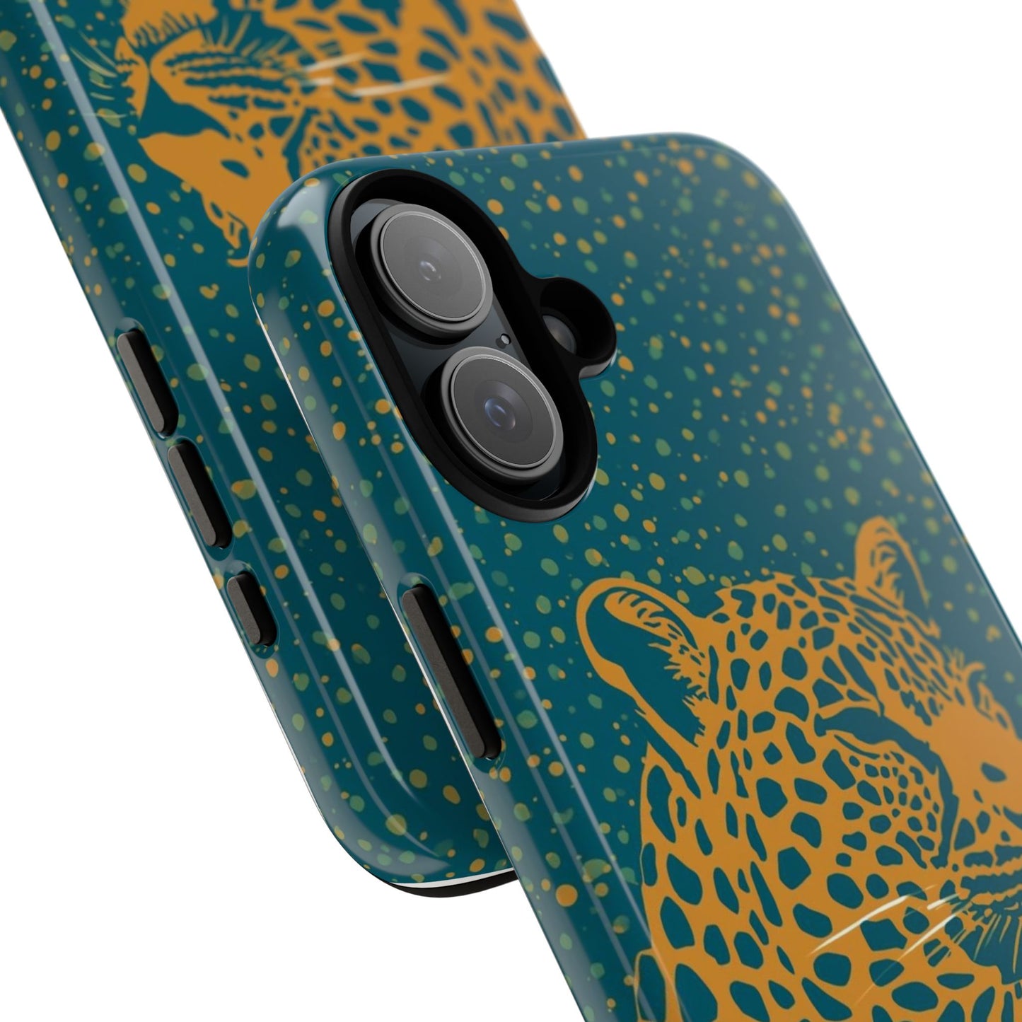 Leopard Spotlight Phone Case — Teal Gold Animal Print Protective Cover