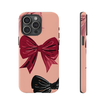 Bow Pattern Tough Phone Case — Pink, Red & Black Decorative Bows