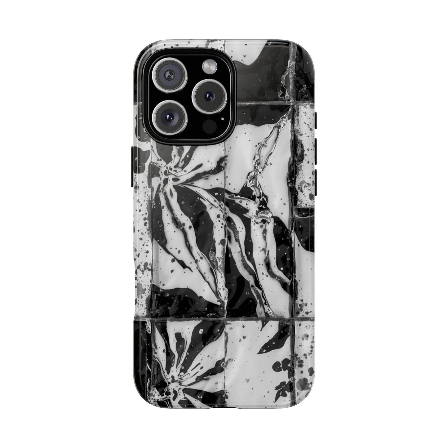 Monochrome Tile Floral Tough Phone Case