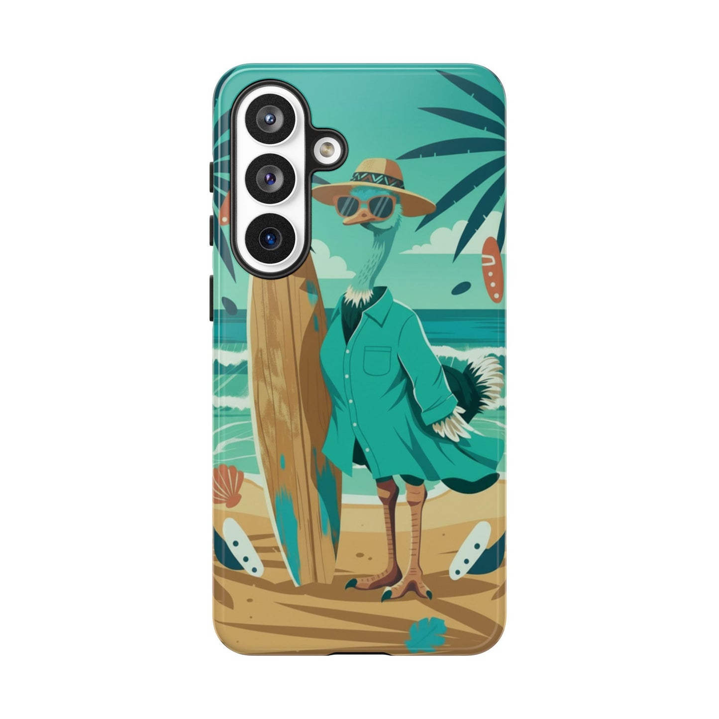 Phone Case — Retro Dressed Seagull Surfing Beach Illustration