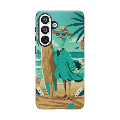Phone Case — Retro Dressed Seagull Surfing Beach Illustration