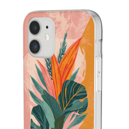 Tropical Botanical Phone Case — Pink & Orange Floral Flexi Case