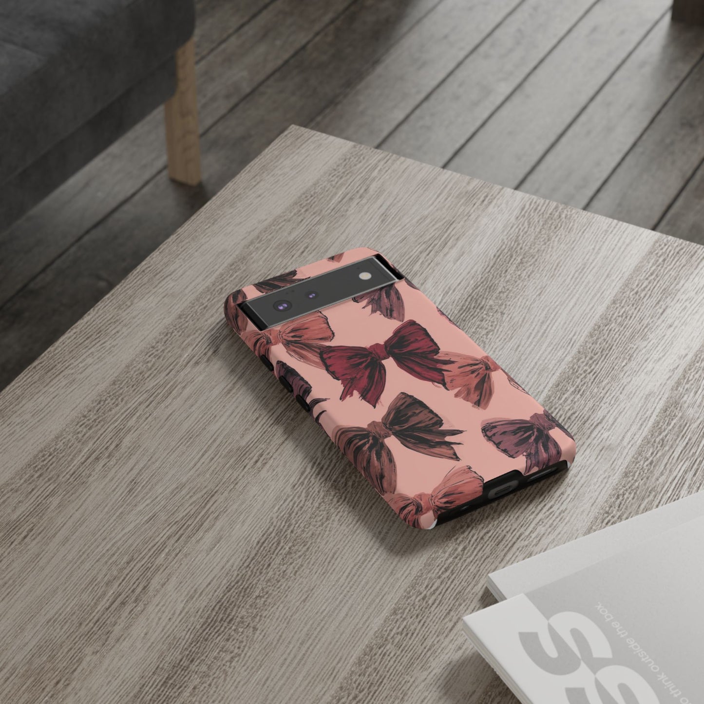 Bow Pattern Tough Phone Case — Pink Watercolor Bows Protective iPhone Cover